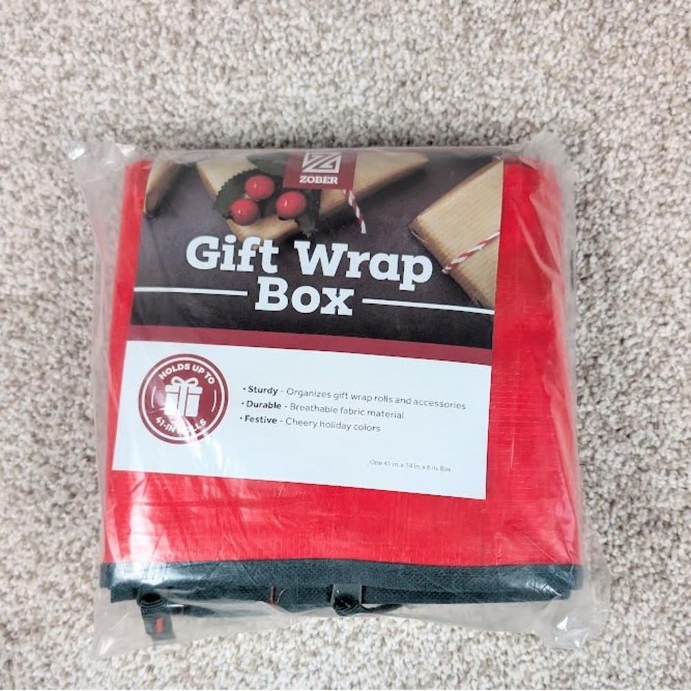 Zober Red Fabric Gift Wrap Box Organizer Holds Up to‎ 41 Inch Rolls Festive